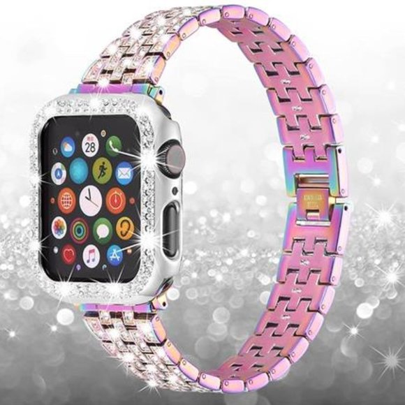 NEW Multiolor Rhinestone Apple Watch Band+Case